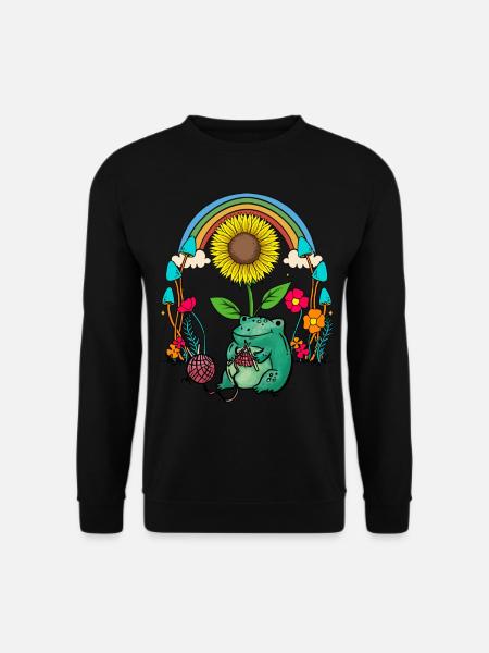 Sonnenblume Regenbogen Frosch Frösche Stricken - Unisex Pullover - Schwarz