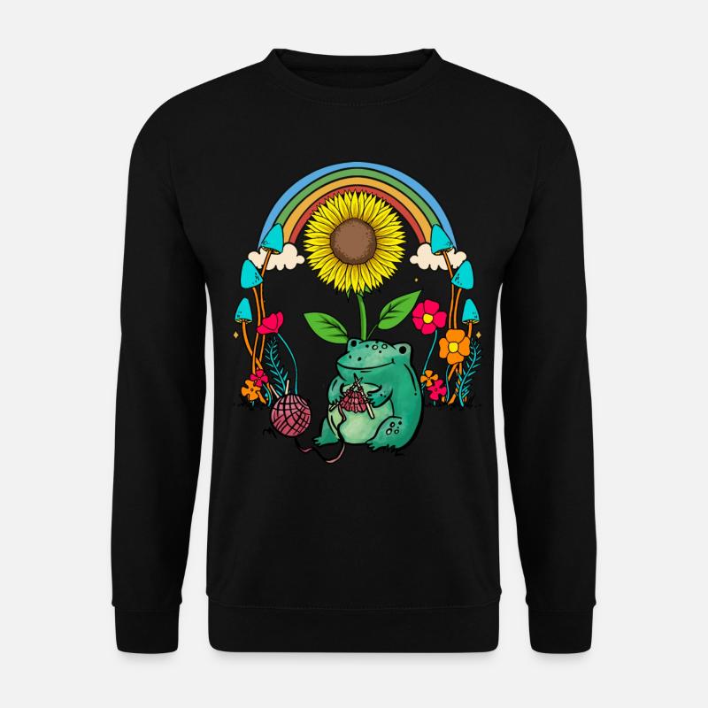 Sonnenblume Regenbogen Frosch Frösche Stricken - Unisex Pullover - Schwarz