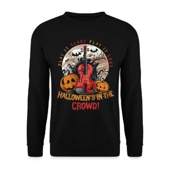 Halloween-Harmonie: Violine und Kürbiszauber - Unisex Pullover - Schwarz - Vorne - Alina (178cm) & Michal (187cm)