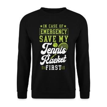 Funny Tennis Player Racket In Case - Unisex Sweatshirt - black - Front - Alina (178cm) & Michal (187cm)