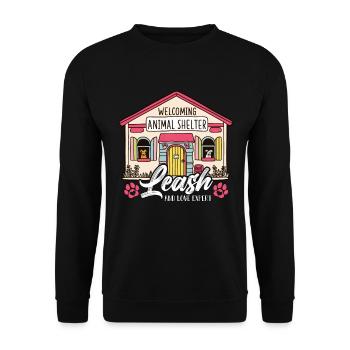 Animal Shelter Leash And Love Expert Dog Owner - Unisex Sweatshirt - black - Front - Alina (178cm) & Michal (187cm)