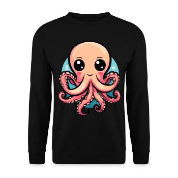 Bezaubernder Kawaii Oktopus - Unisex Pullover - Schwarz - Vorne - Alina (178cm) & Michal (187cm)