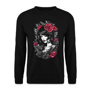 Gothic Beauty with Carmine Roses - Unisex Sweatshirt - black - Front - Alina (178cm) & Michal (187cm)