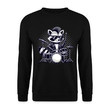 Schlagzeuger, Schlagzeug, Drummer, Musik, Waschbär - Unisex Pullover - Schwarz - Vorne - Alina (178cm) & Michal (187cm)
