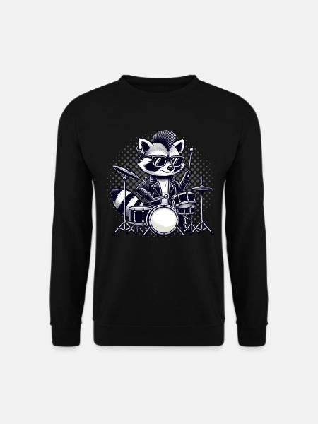 Schlagzeuger, Schlagzeug, Drummer, Musik, Waschbär - Unisex Pullover - Schwarz