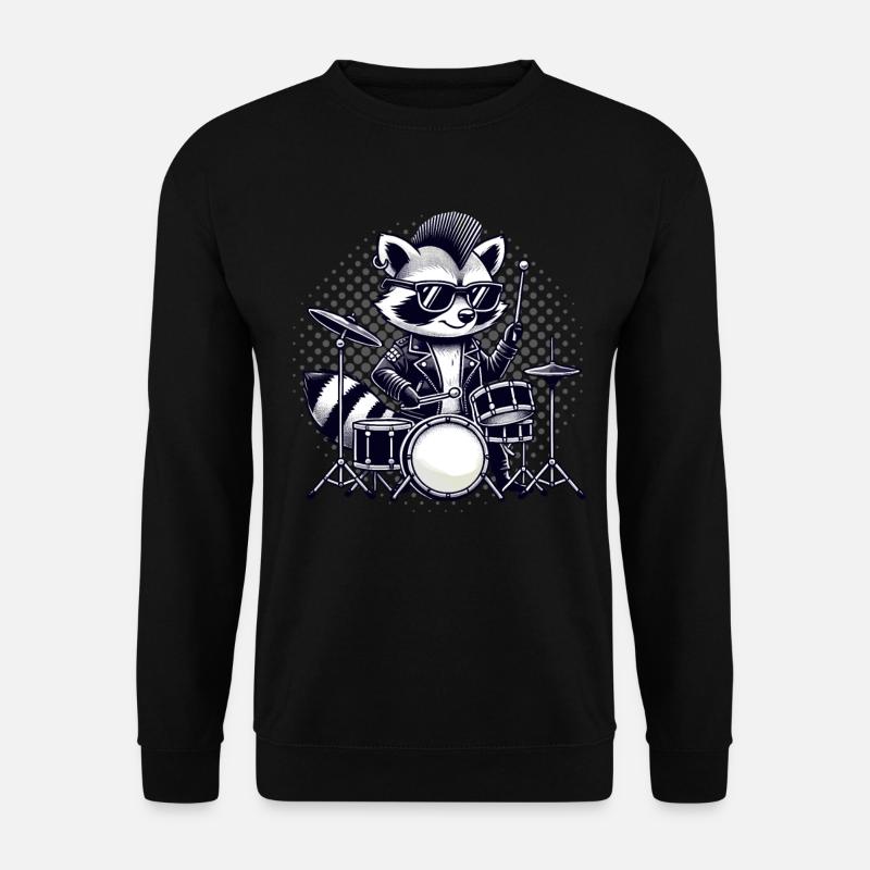Schlagzeuger, Schlagzeug, Drummer, Musik, Waschbär - Unisex Pullover - Schwarz