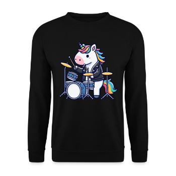 Schlagzeuger, Schlagzeug, Drummer, Musik & Einhorn - Unisex Pullover - Schwarz - Vorne - Alina (178cm) & Michal (187cm)