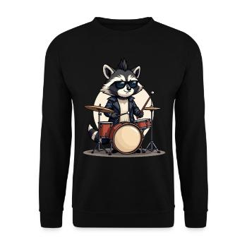 Schlagzeuger, Schlagzeug, Drummer, Musik, Waschbär - Unisex Pullover - Schwarz - Vorne - Alina (178cm) & Michal (187cm)