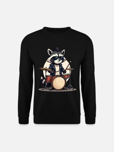 Schlagzeuger, Schlagzeug, Drummer, Musik, Waschbär - Unisex Pullover - Schwarz