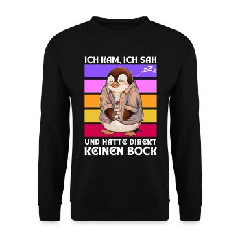 Funny Gift Penguin Funny Humor Lazy Fun - Unisex Sweatshirt - black - Front - Alina (178cm) & Michal (187cm)