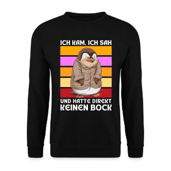 Funny Gift Penguin Funny Humor Lazy Fun - Unisex Sweatshirt - black - Front - Alina (178cm) & Michal (187cm)