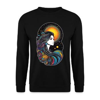 Kosmische Göttin der Schöpfung - Unisex Pullover - Schwarz - Vorne - Alina (178cm) & Michal (187cm)