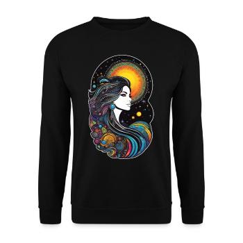 Kosmische Göttin der Schöpfung - Unisex Pullover - Schwarz - Vorne - Alina (178cm) & Michal (187cm)