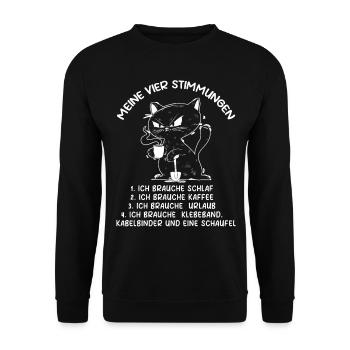 Faul Tshirt Arbeit Katze Witzig Sarkasmus Büro - Unisex Pullover - Schwarz - Vorne - Alina (178cm) & Michal (187cm)