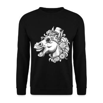 Pferd Pferde lustig witzig spaßig Gaul Reiterin - Unisex Pullover - Schwarz - Vorne - Alina (178cm) & Michal (187cm)