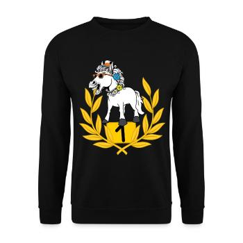 lustig spaßig Siegerehrung Pferd Pferde Reiterin - Unisex Pullover - Schwarz - Vorne - Alina (178cm) & Michal (187cm)