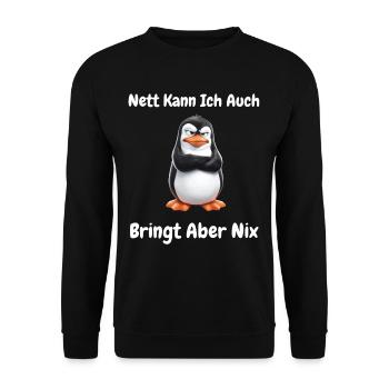 Penguin Tshirt Funny Funny Humor Sarcasm Office - Unisex Sweatshirt - black - Front - Alina (178cm) & Michal (187cm)
