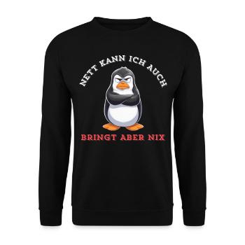 Penguin Tshirt Funny Funny Humor Sarcasm Office - Unisex Sweatshirt - black - Front - Alina (178cm) & Michal (187cm)