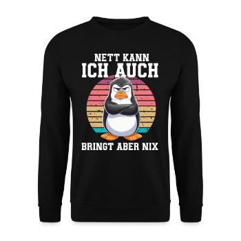 Penguin Tshirt Funny Funny Humor Sarcasm Office - Unisex Sweatshirt - black - Front - Alina (178cm) & Michal (187cm)