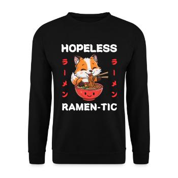 Fox Ramen Noodles Chibi Asia Noodle Soup Anime - Unisex Sweatshirt - black - Front - Alina (178cm) & Michal (187cm)
