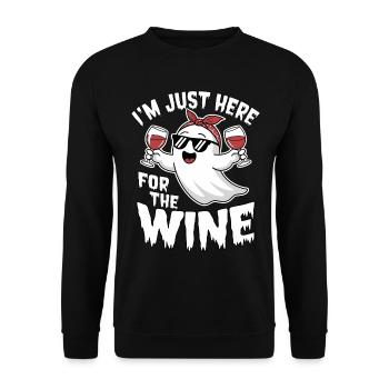 Halloween Ghost I'm just here for the Wine - Unisex Sweatshirt - black - Front - Alina (178cm) & Michal (187cm)