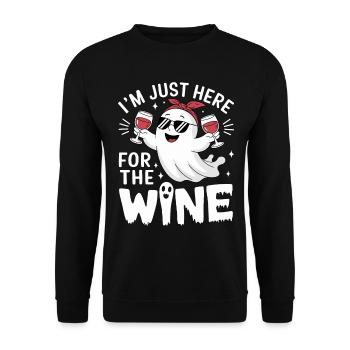 Halloween Ghost I'm just here for the Wine - Unisex Sweatshirt - black - Front - Alina (178cm) & Michal (187cm)