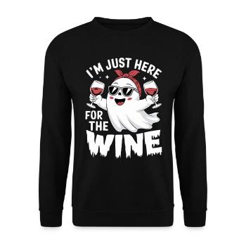 Halloween Ghost I'm just here for the Wine - Unisex Sweatshirt - black - Front - Alina (178cm) & Michal (187cm)