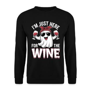 Halloween Ghost I'm just here for the Wine - Unisex Sweatshirt - black - Front - Alina (178cm) & Michal (187cm)