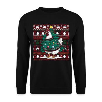 Huhn Ugly Christmas Weihnachten Xmas Santa Claus - Unisex Pullover - Schwarz - Vorne - Alina (178cm) & Michal (187cm)