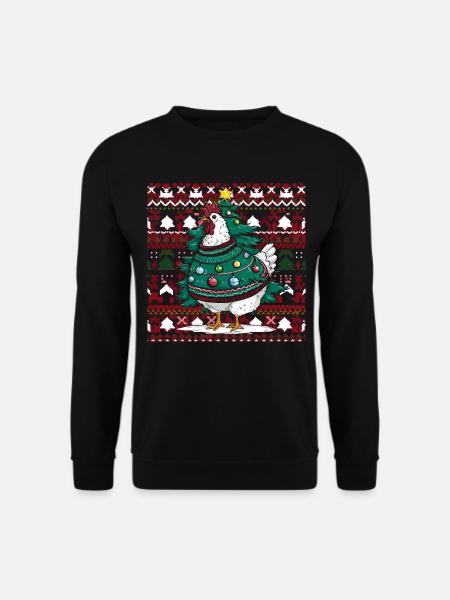 Huhn Ugly Christmas Weihnachten Xmas Santa Claus - Unisex Pullover - Schwarz