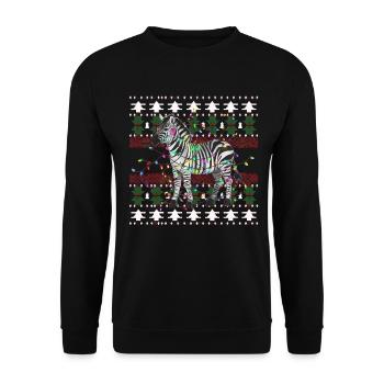 Zebra Ugly Christmas Weihnachten Xmas Santa Claus - Unisex Pullover - Schwarz - Vorne - Alina (178cm) & Michal (187cm)