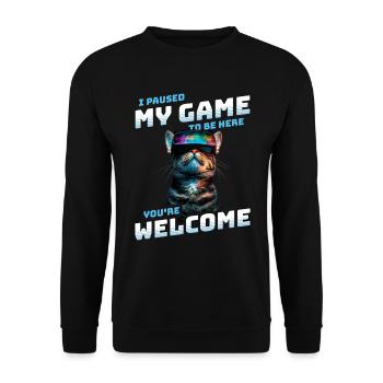 I just paused my game to be here Funny VR Cat - Unisex Sweatshirt - black - Front - Alina (178cm) & Michal (187cm)