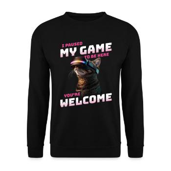I just paused my game to be here - Gamer Cat VR - Unisex Sweatshirt - black - Front - Alina (178cm) & Michal (187cm)