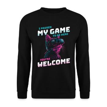 I just paused my game to be here Funny VR Cat - Unisex Sweatshirt - black - Front - Alina (178cm) & Michal (187cm)