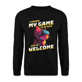 I just paused my game to be here - Sci-Fi VR Cat - Unisex Sweatshirt - black - Front - Alina (178cm) & Michal (187cm)