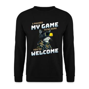 I just paused my game to be here - Gamer Cat VR - Unisex Sweatshirt - black - Front - Alina (178cm) & Michal (187cm)