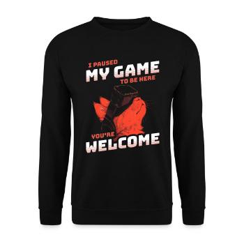 I just paused my game to be here - Cat with VR - Unisex Sweatshirt - black - Front - Alina (178cm) & Michal (187cm)