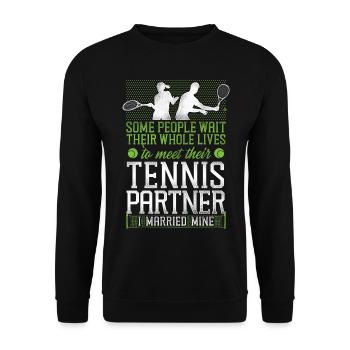 Funny Tennis Player Racket Husband - Unisex Sweatshirt - black - Front - Alina (178cm) & Michal (187cm)