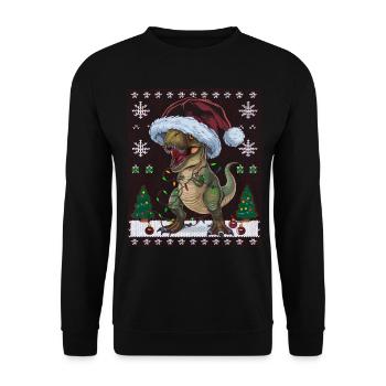 Dinosaur Ugly Christmas Christmas Xmas Trex - Unisex Sweatshirt - black - Front - Alina (178cm) & Michal (187cm)