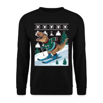 Dinosaur Ugly Christmas Christmas Xmas Trex - Unisex Sweatshirt - black - Front - Alina (178cm) & Michal (187cm)