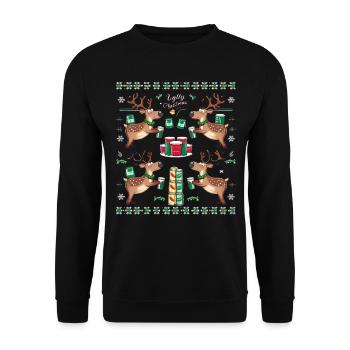 Bier Weihnachten Christmas Xmas Saufen Rentier - Unisex Pullover - Schwarz - Vorne - Alina (178cm) & Michal (187cm)