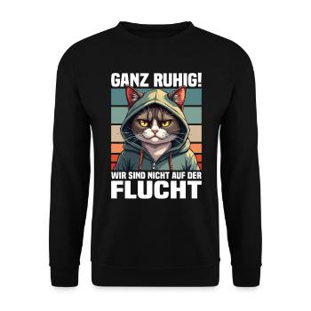 Calm down! We're not on the run cat - Unisex Sweatshirt - black - Front - Alina (178cm) & Michal (187cm)