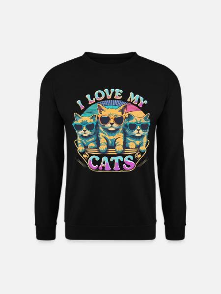 I love My Cats Katzen mit Sonnenbrille - Unisex Pullover - Schwarz