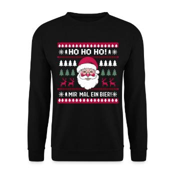 Bier Ugly Christmas Weihnachten Xmas Santa Claus - Unisex Pullover - Schwarz - Vorne - Alina (178cm) & Michal (187cm)