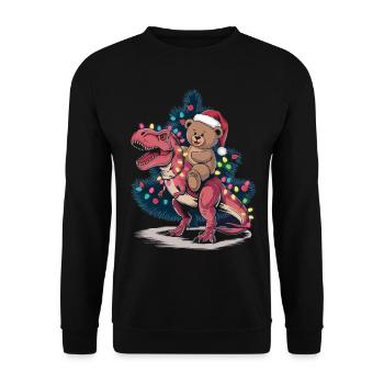 Teddybär reitet Dinosaurier an Weihnachten - Unisex Pullover - Schwarz - Vorne - Alina (178cm) & Michal (187cm)