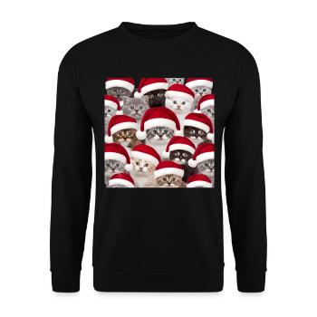 Katze Cat Ugly Christmas Weihnachten Xmas Santa - Unisex Pullover - Schwarz - Vorne - Alina (178cm) & Michal (187cm)