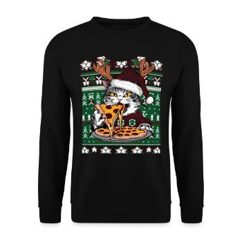 Katze Cat Ugly Christmas Weihnachten Xmas Santa - Unisex Pullover - Schwarz - Vorne - Alina (178cm) & Michal (187cm)