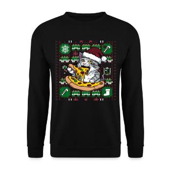 Katze Cat Ugly Christmas Weihnachten Xmas Santa - Unisex Pullover - Schwarz - Vorne - Alina (178cm) & Michal (187cm)