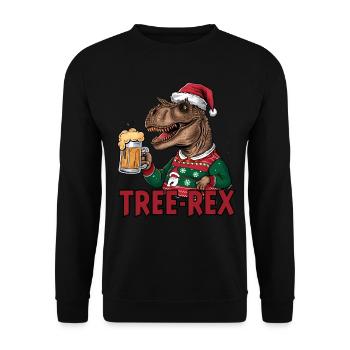 Dino Trex Ugly Christmas Weihnachten Xmas Bier - Unisex Pullover - Schwarz - Vorne - Alina (178cm) & Michal (187cm)