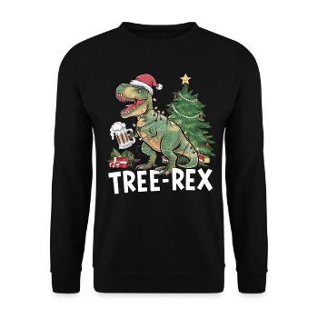 Dino Trex Ugly Christmas Weihnachten Xmas Bier - Unisex Pullover - Schwarz - Vorne - Alina (178cm) & Michal (187cm)